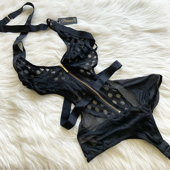 FINAL PRICE! Mapale Polka Dot Teddy Lingerie Bodysuit Black Lace M/L NWT NEW - Picture 4 of 9